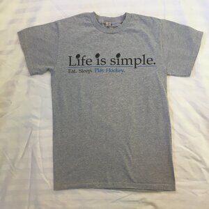 Dead Stock Life is Simple: Eat. Sleep. Play Hockey T-shirt Gray AlStyle Sz S Vtg